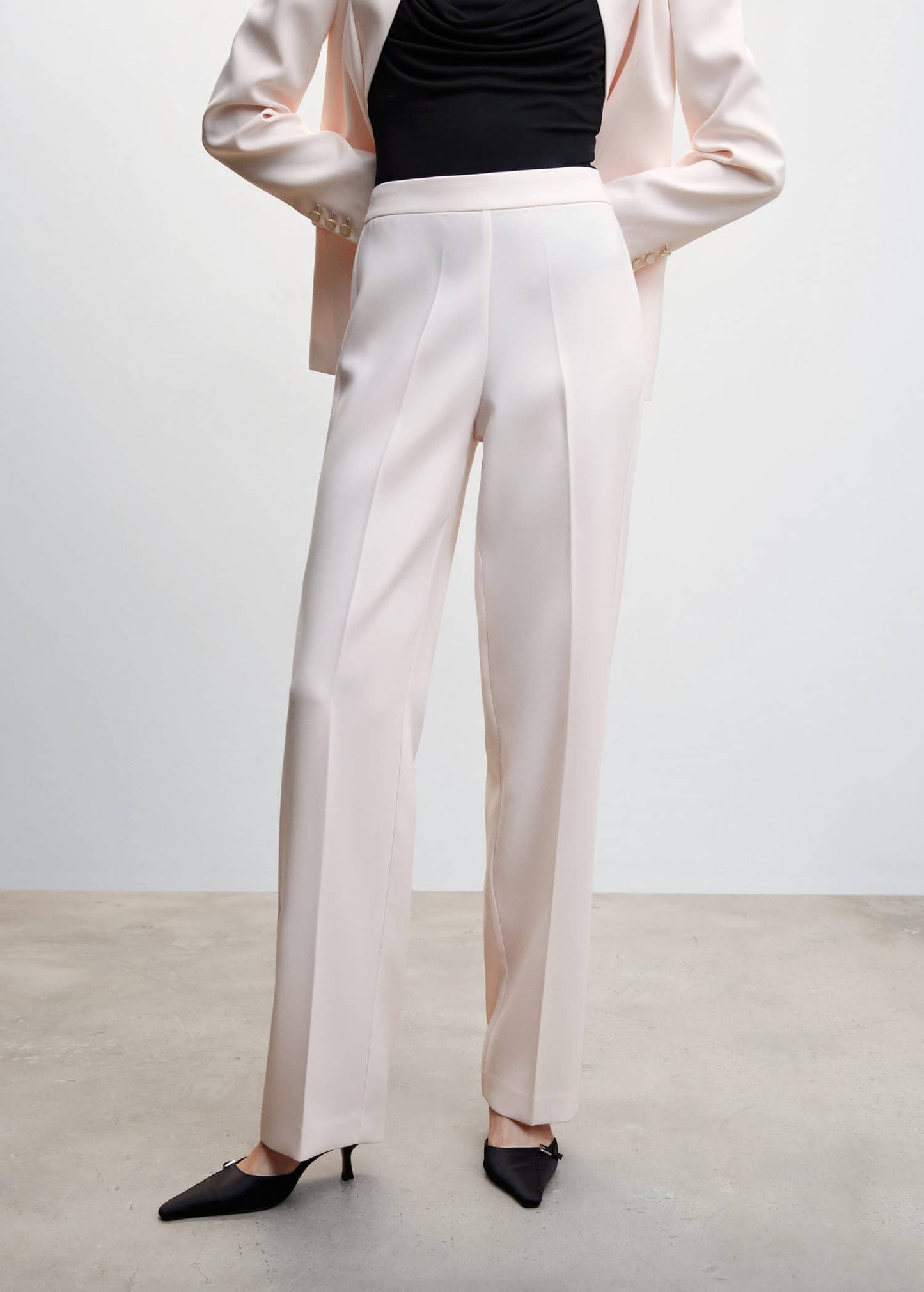 Pantalón Traje Cintura Elástica Beige