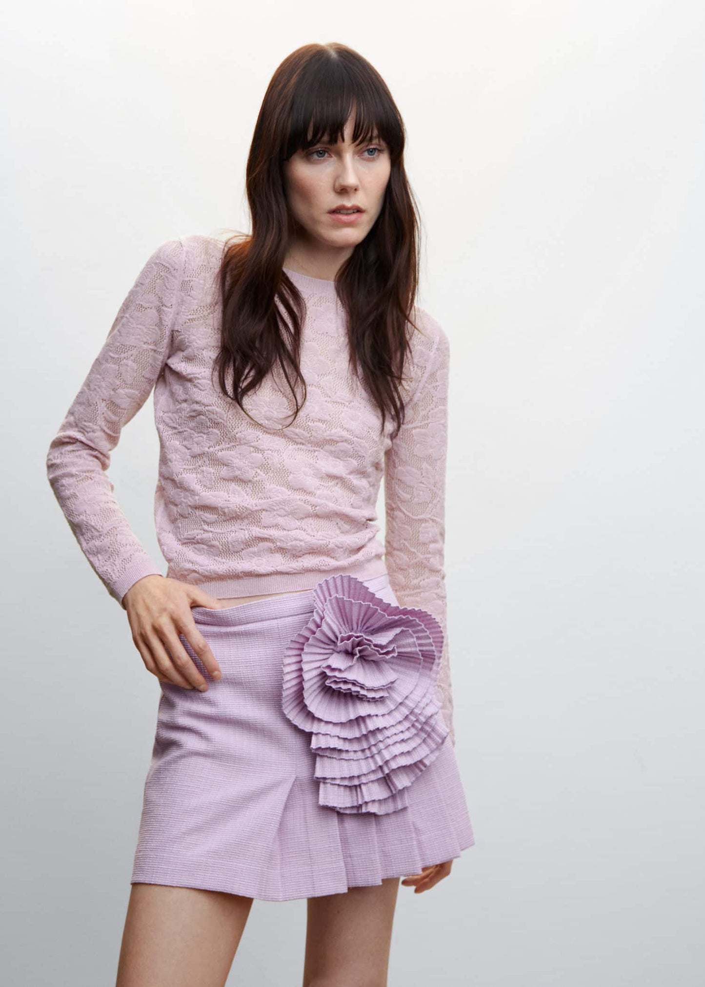 Sudadera Calado Floral Rosa