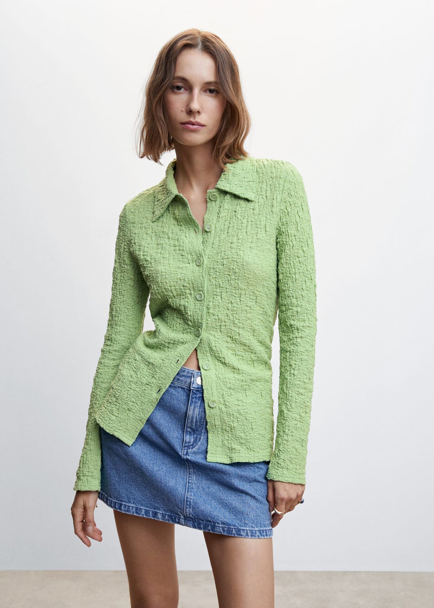Blusa Textura Botones Verde
