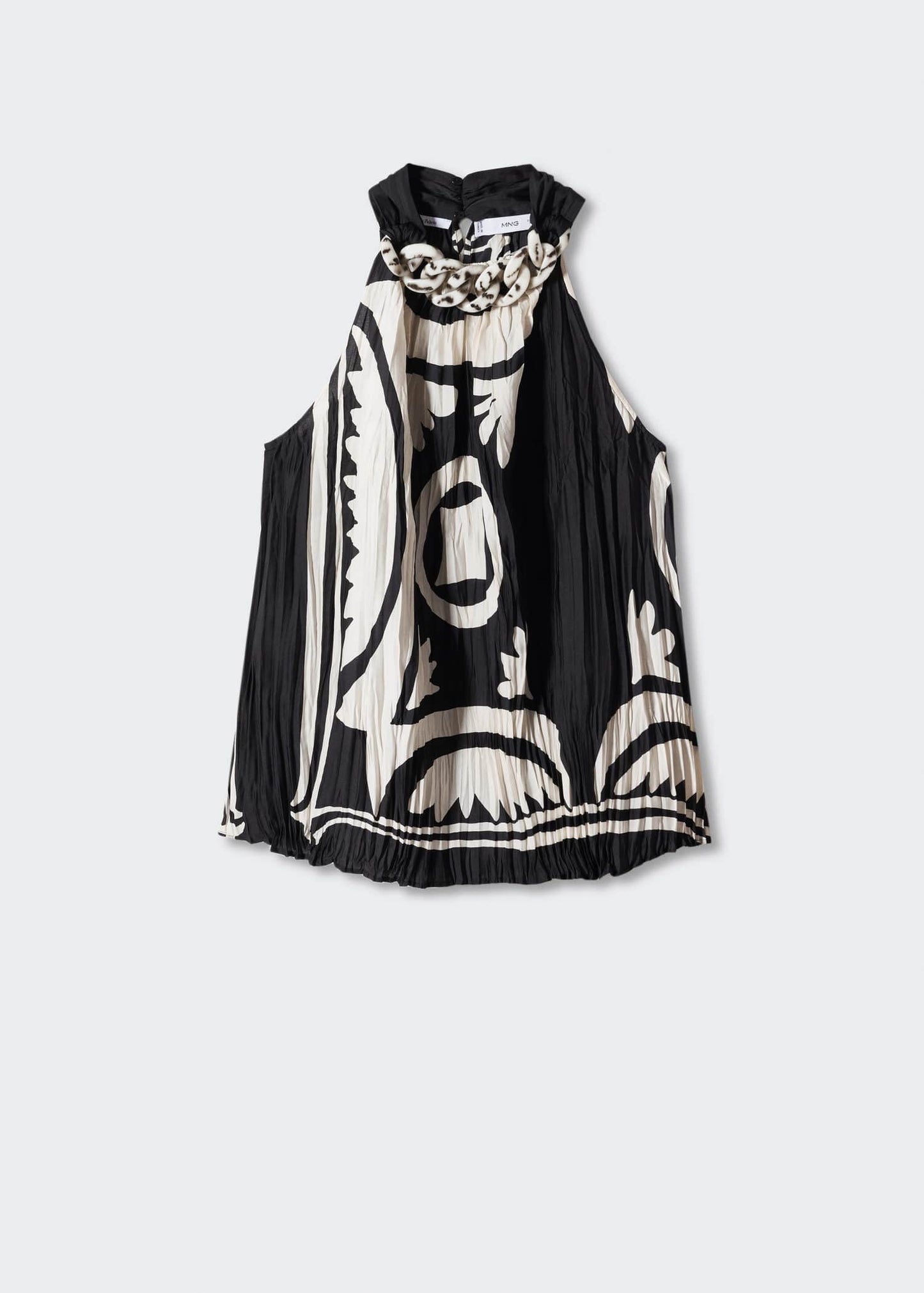Blusa Plisada Detalle Cadena Negro