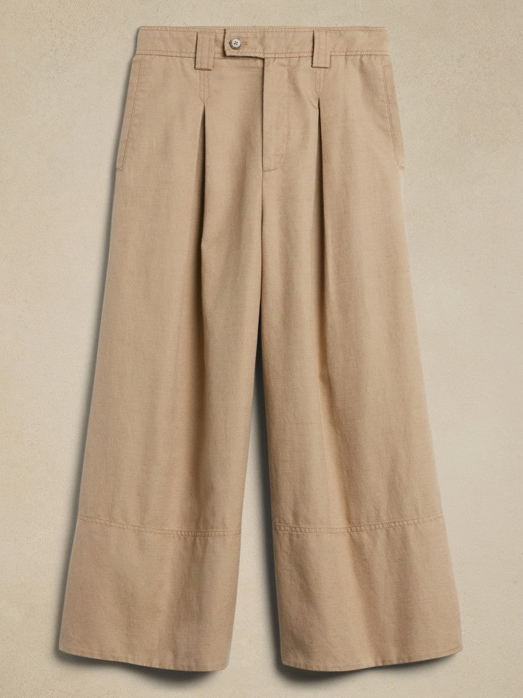 Pantalón Holgado Con Bolsillos Beige