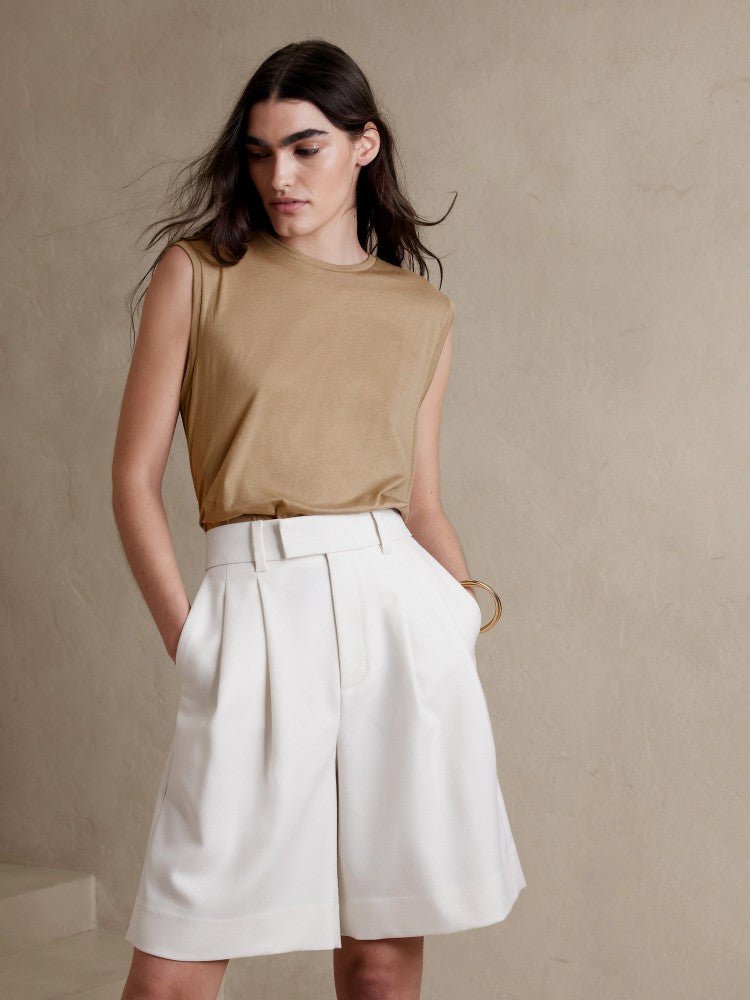 Camiseta Cuello Redondo Sin Mangas Beige
