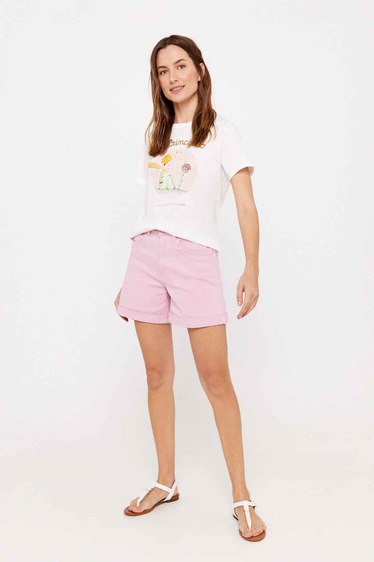 Camiseta Estampado Blanco/Rosa