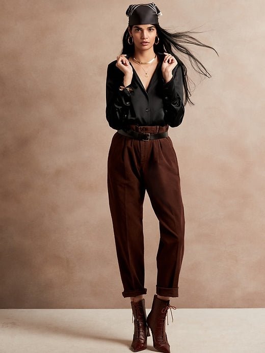 BR Petite Silk Resort Shirt - Black