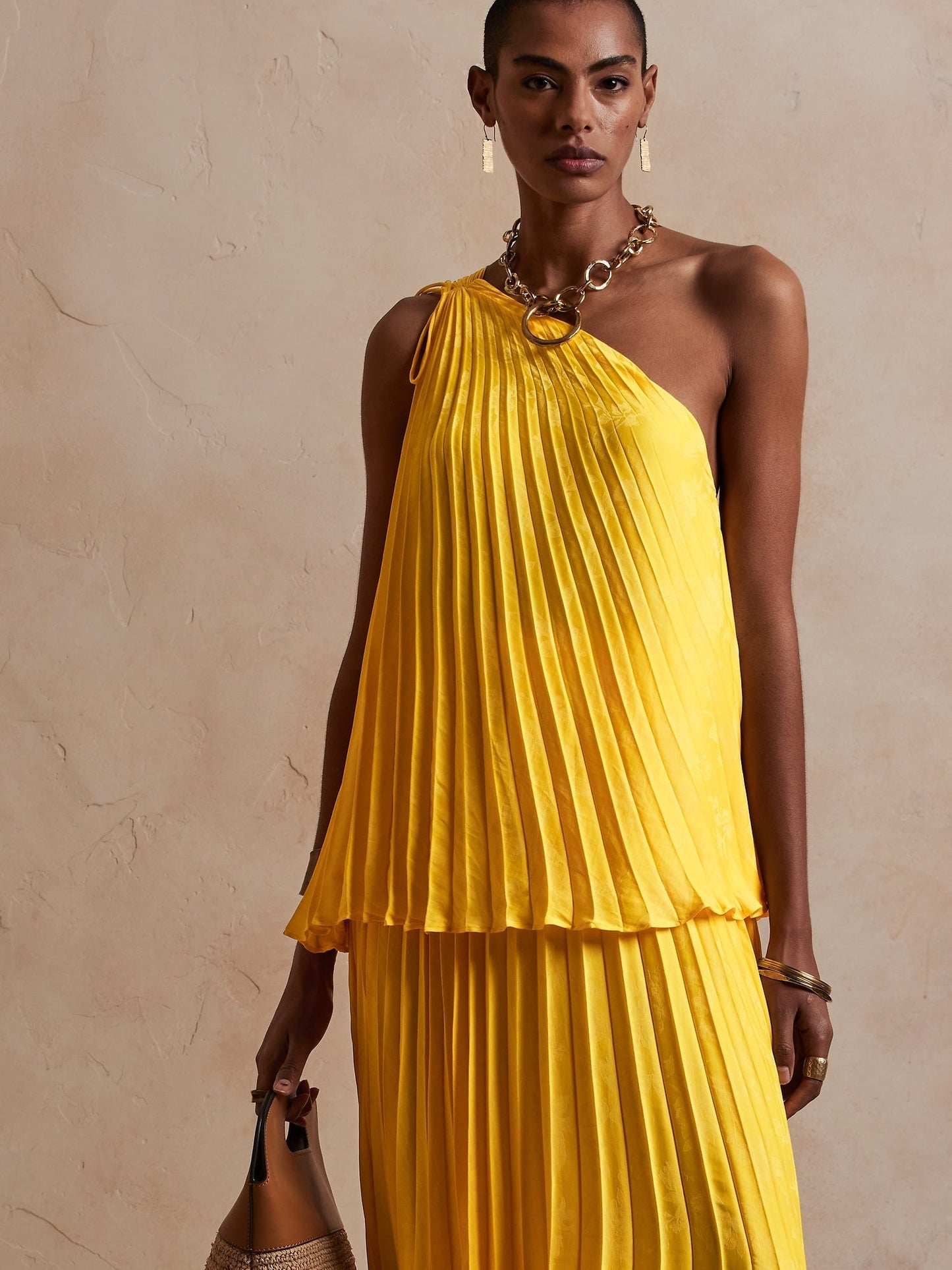BR Pleated One-Shoulder Top - Yellow Umbrella
