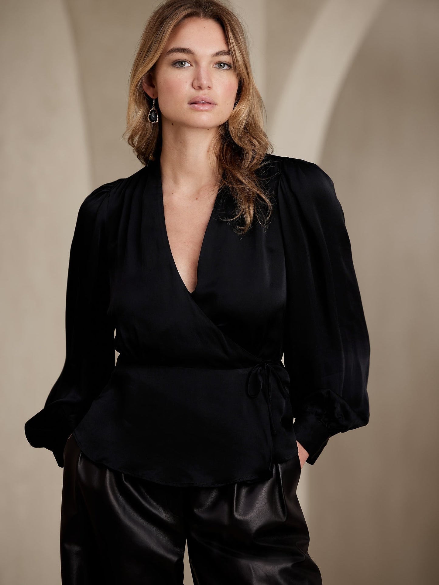 Aida Satin Wrap-Front Top