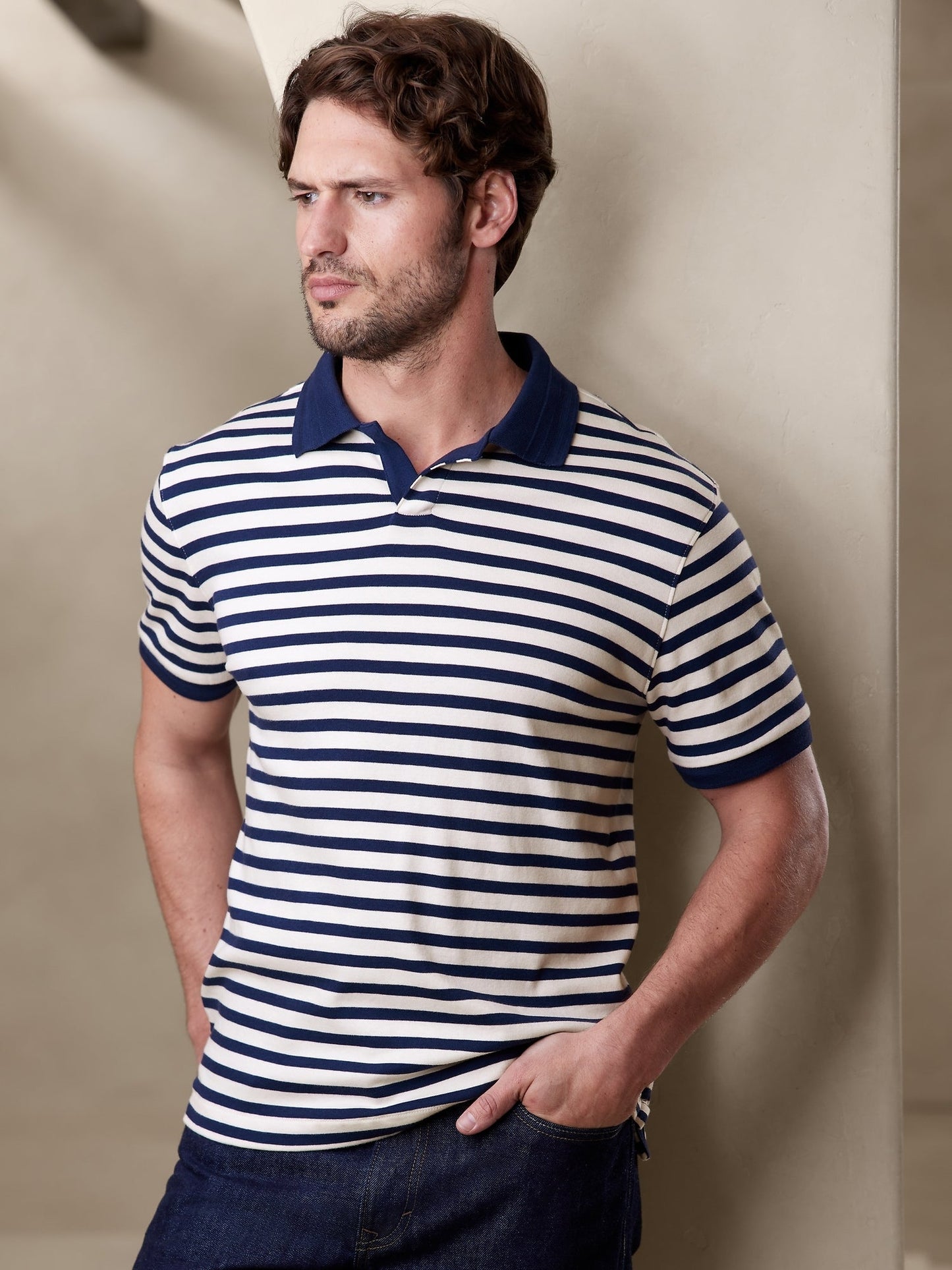 Polo Algodón Rayas Azul/Blanco