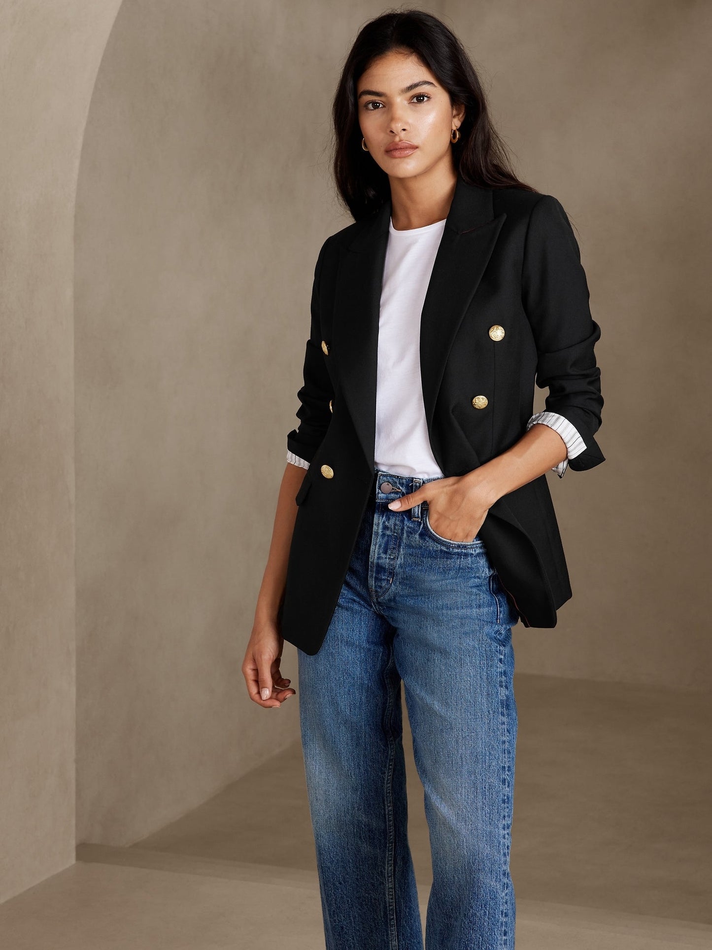 Blazer Con Botones Negro
