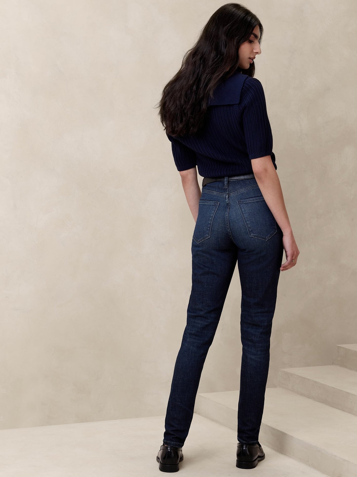 Jeans Skinny Tiro Alto Azul Oscuro