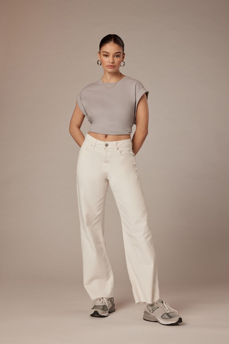 Denim Pantalón Ancho Blanco