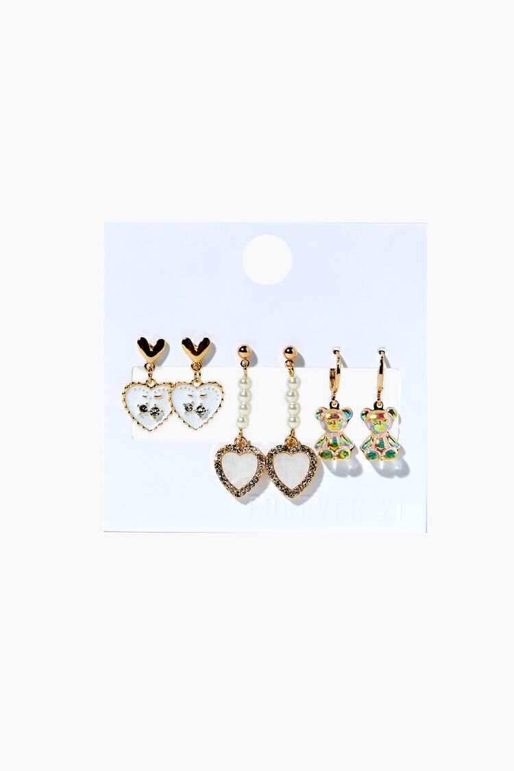 Set Pendientes Forma De Corazón y Oso