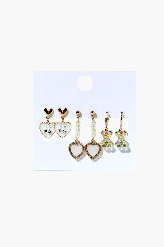 Set Pendientes Forma De Corazón y Oso