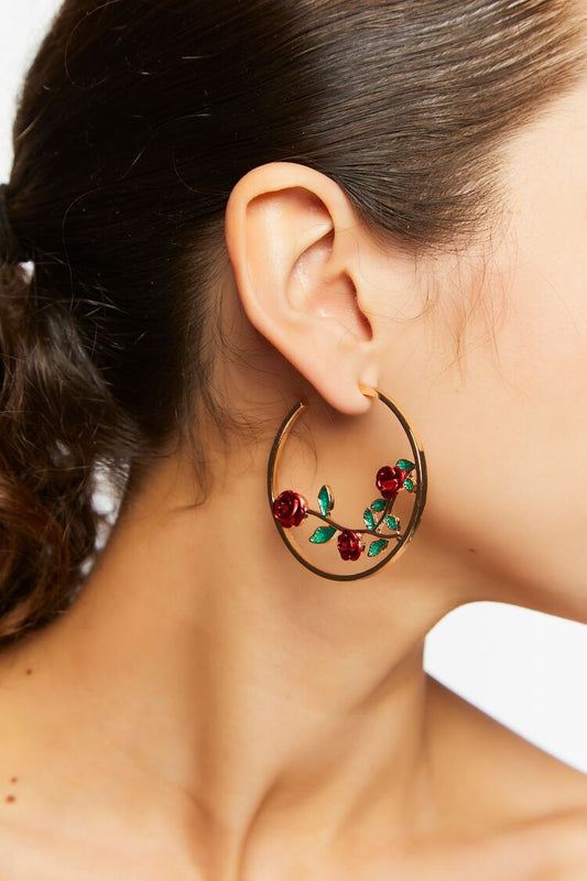 Pendientes Aros Rosas Dorado