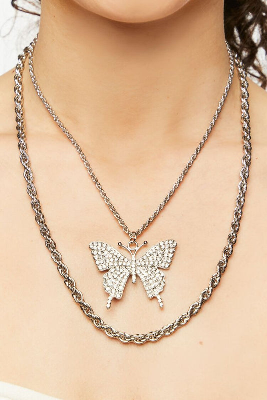 Collar Colgante De Mariposa Plateado