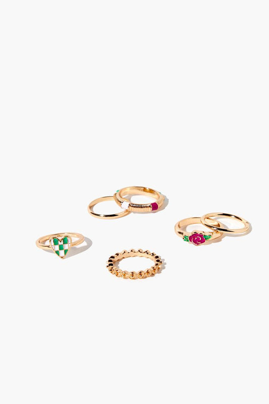 Set Anillos Dorado/Multicolor