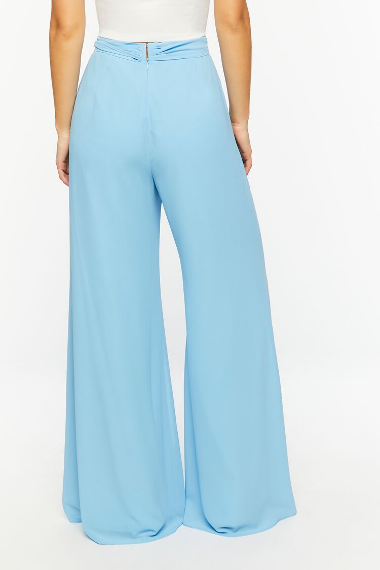 Pantalón Ancho Detalle Cintura Celeste