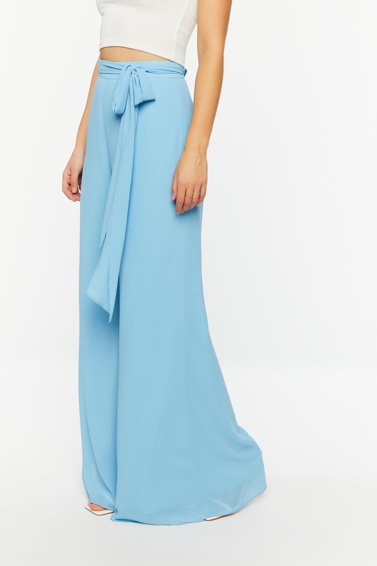 Pantalón Ancho Detalle Cintura Celeste