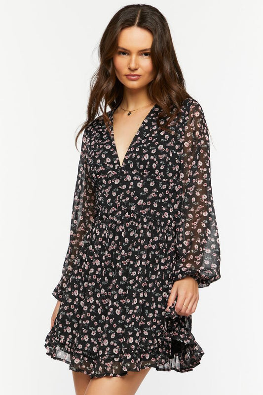 Vestido Estampado Floral Negro