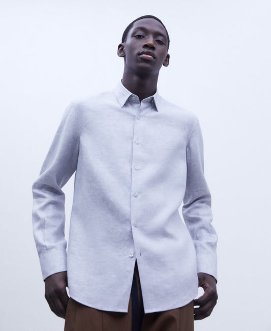 Camisa Botones Lino Gris
