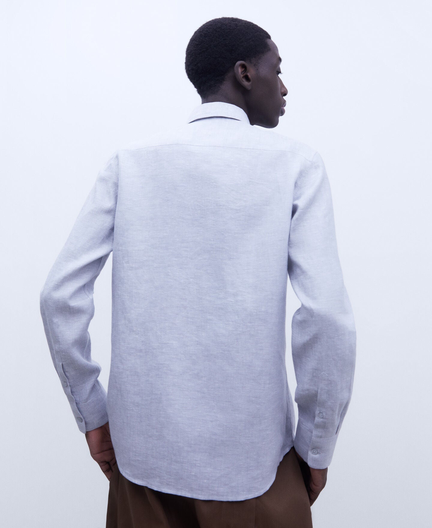 Camisa Botones Lino Gris