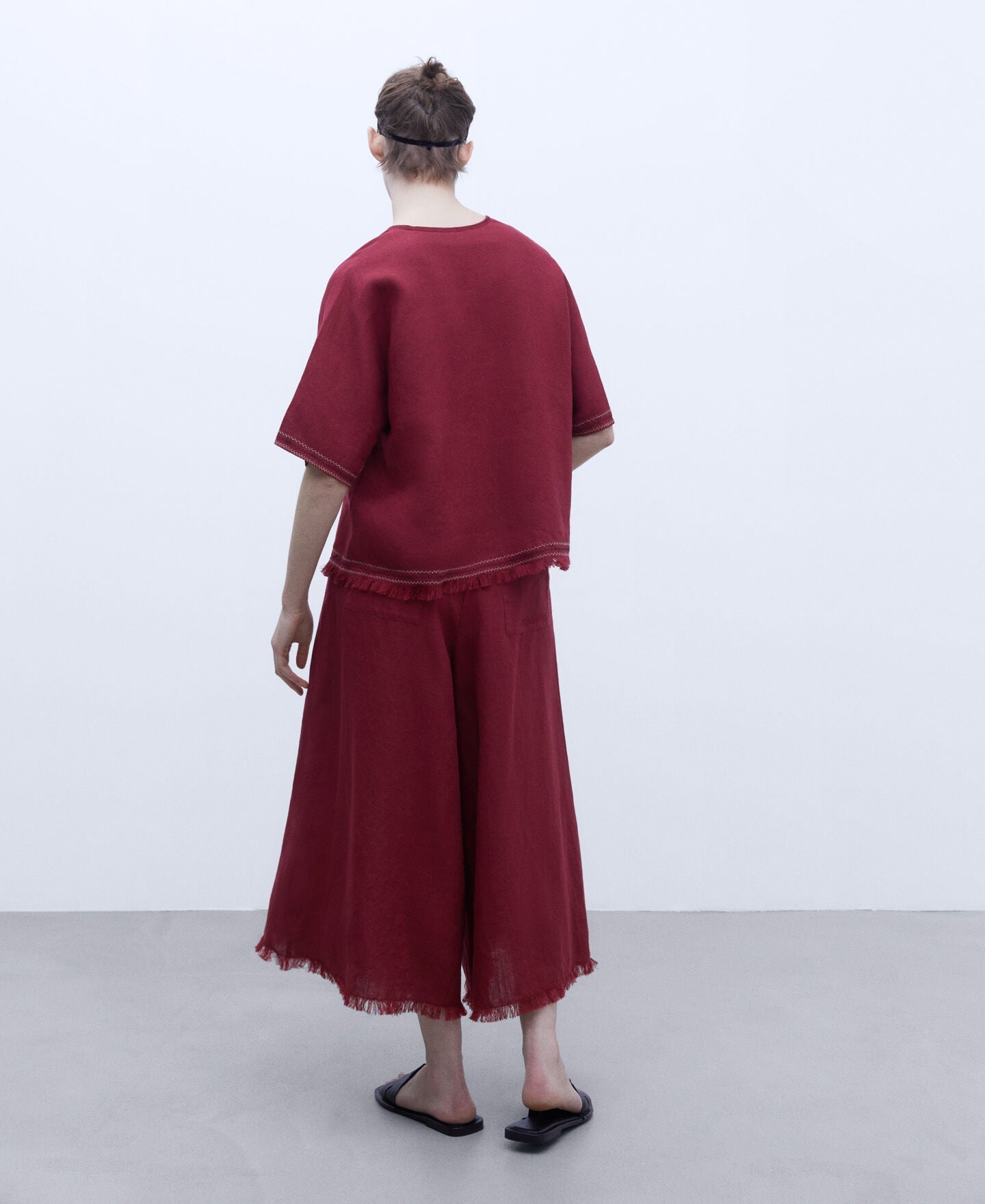 Camisa Escote Pico Flecos Rojo