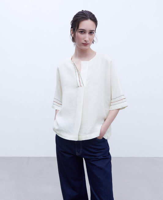 Camisa Escote Caja Lino Blanco