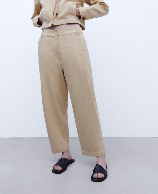Pantalón Fluido Lino Amarillo Claro
