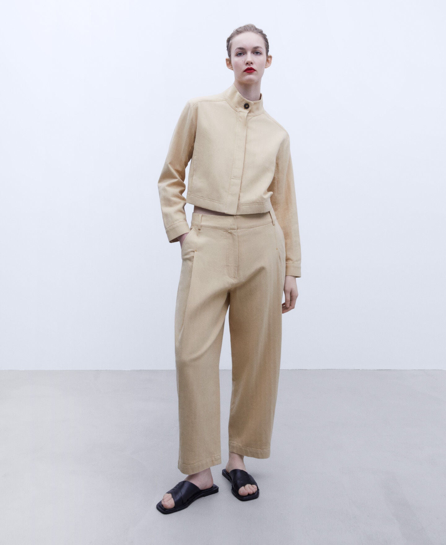 Pantalón Fluido Lino Amarillo Claro