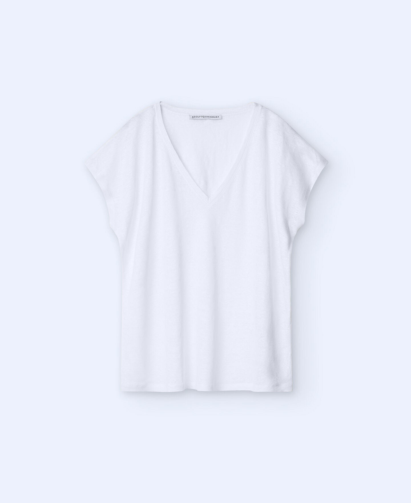 Camiseta Lino Cuello Pico Blanco