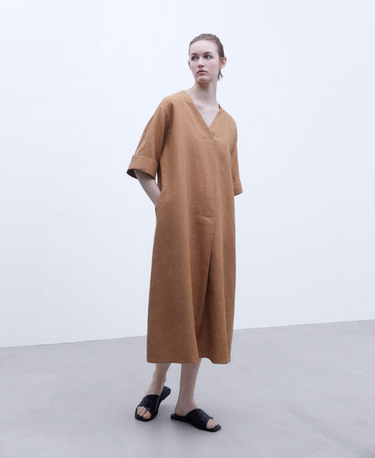 Vestido Lino Largo Café