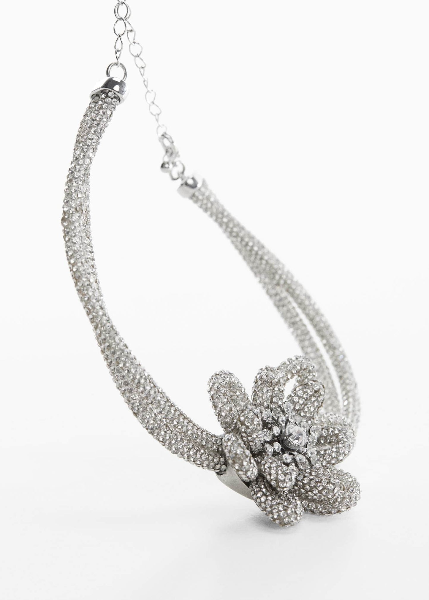 Collar Cristales Flor Plateado
