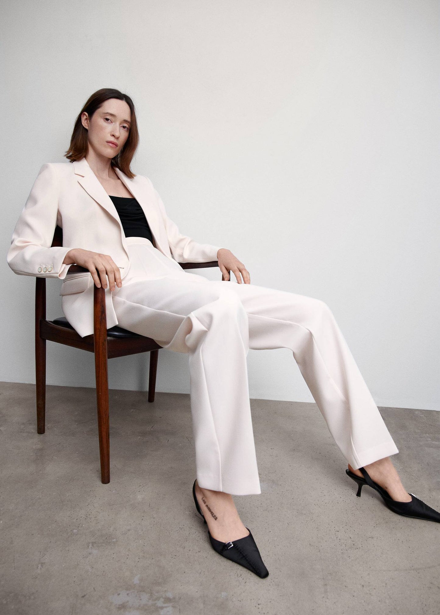 Pantalón Traje Cintura Elástica Beige