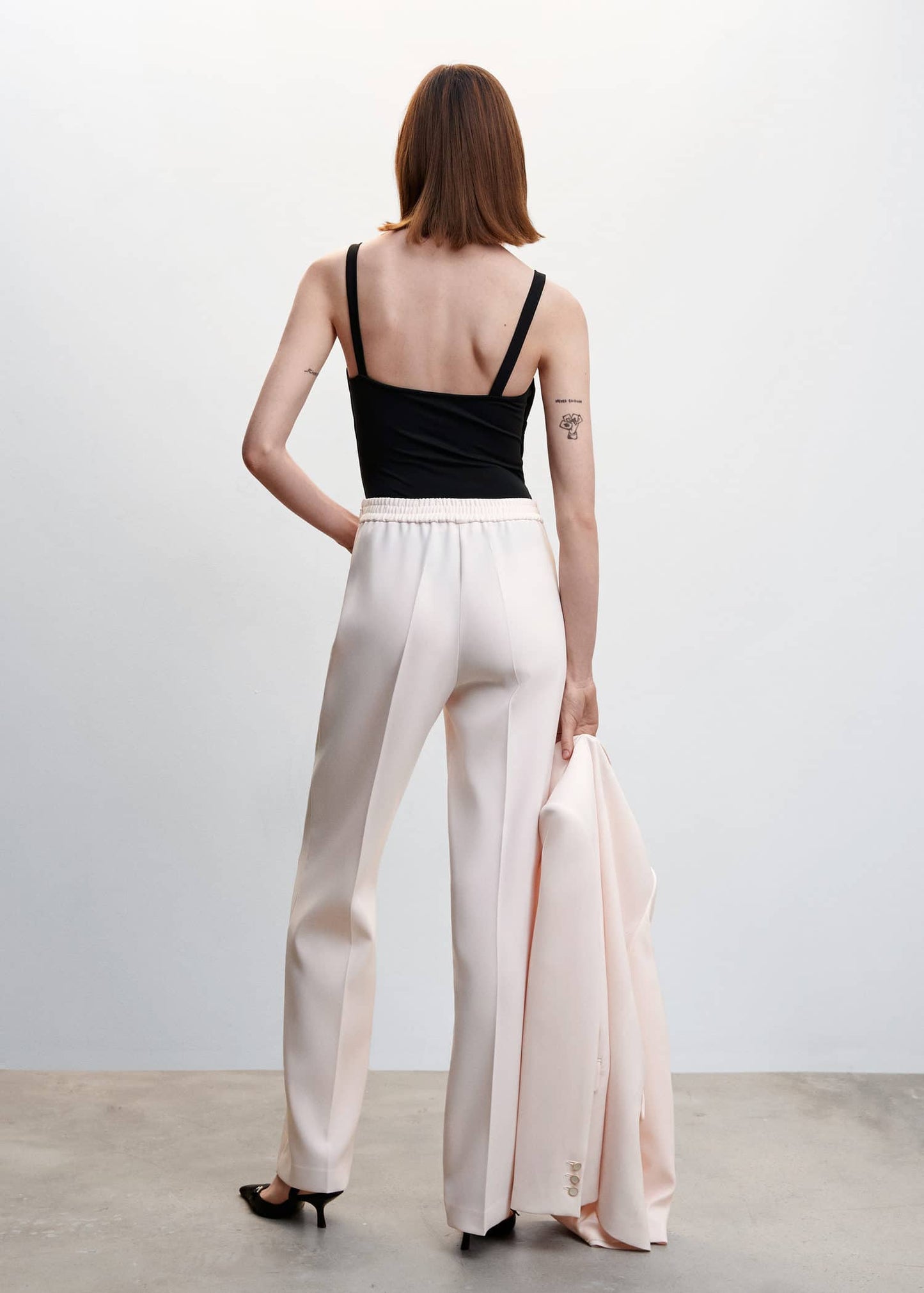 Pantalón Traje Cintura Elástica Beige