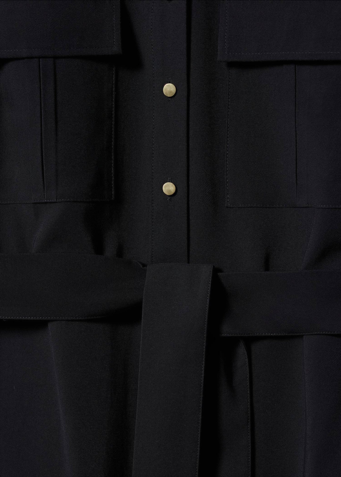 Vestido Negro Bolsillos Cinturón