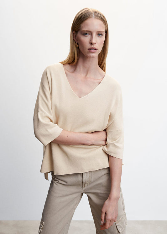 Sudadera Oversize Manga Tres Cuartos Beige