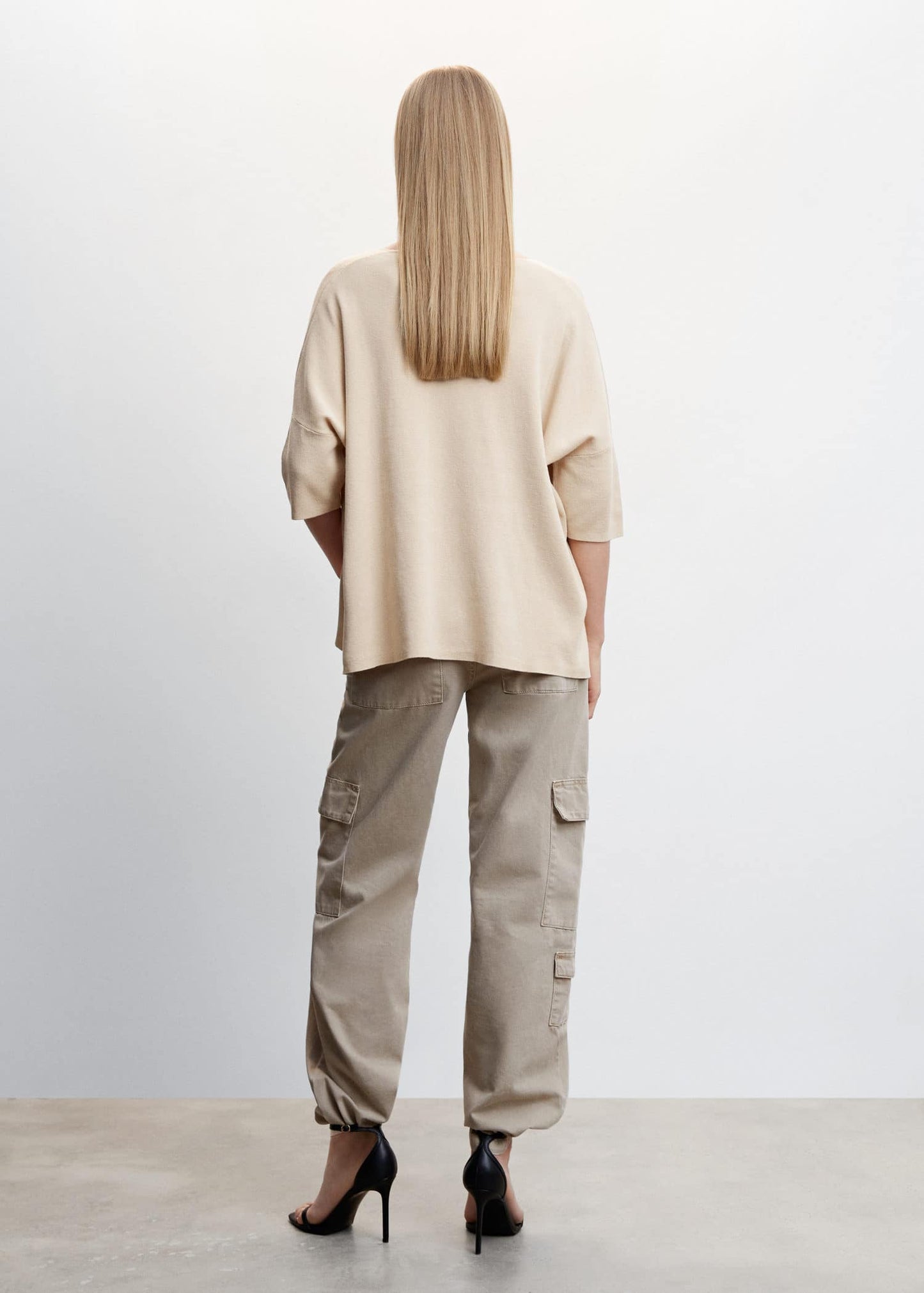 Sudadera Oversize Manga Tres Cuartos Beige