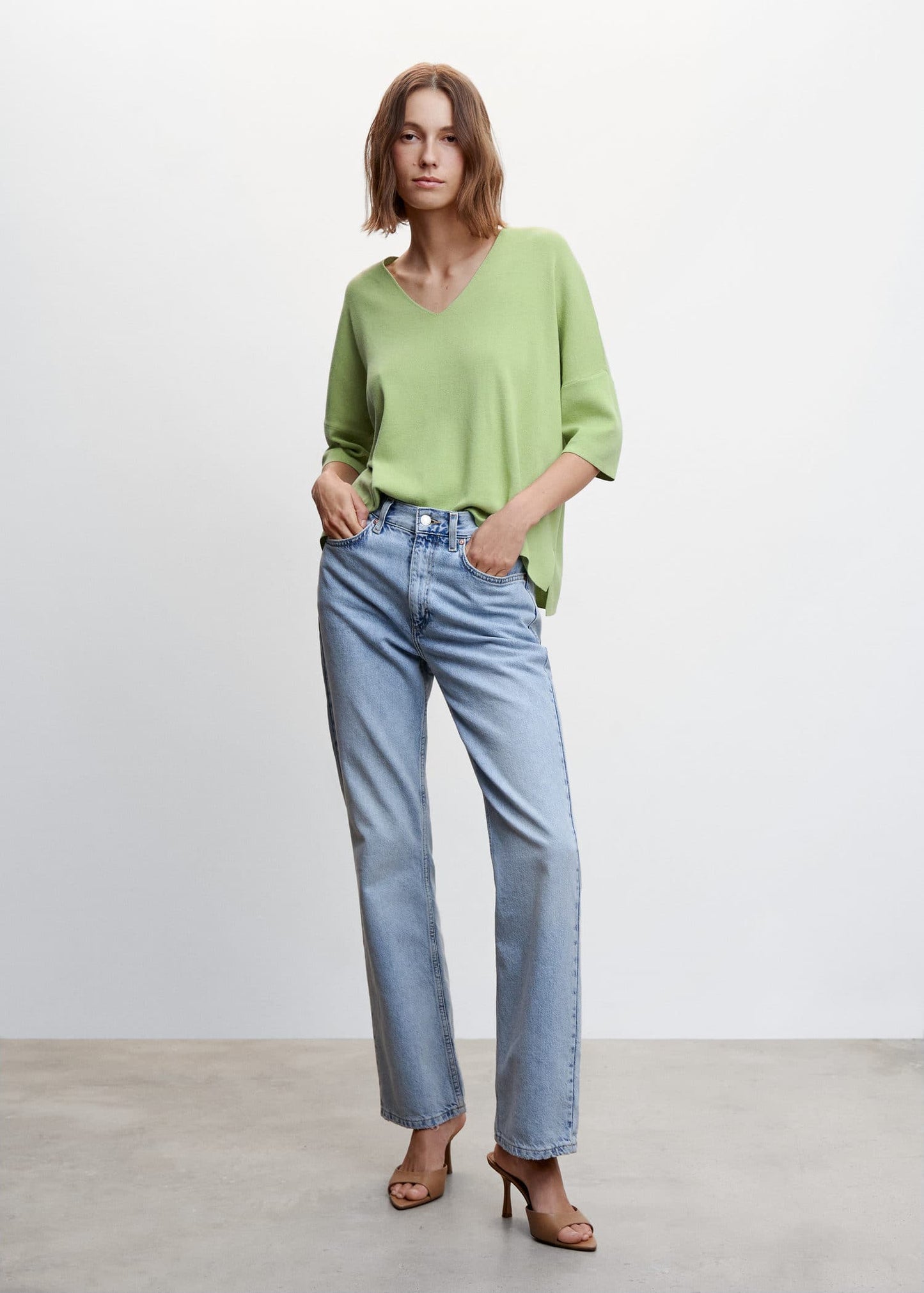Sudadera Oversize Manga Tres Cuartos Verde