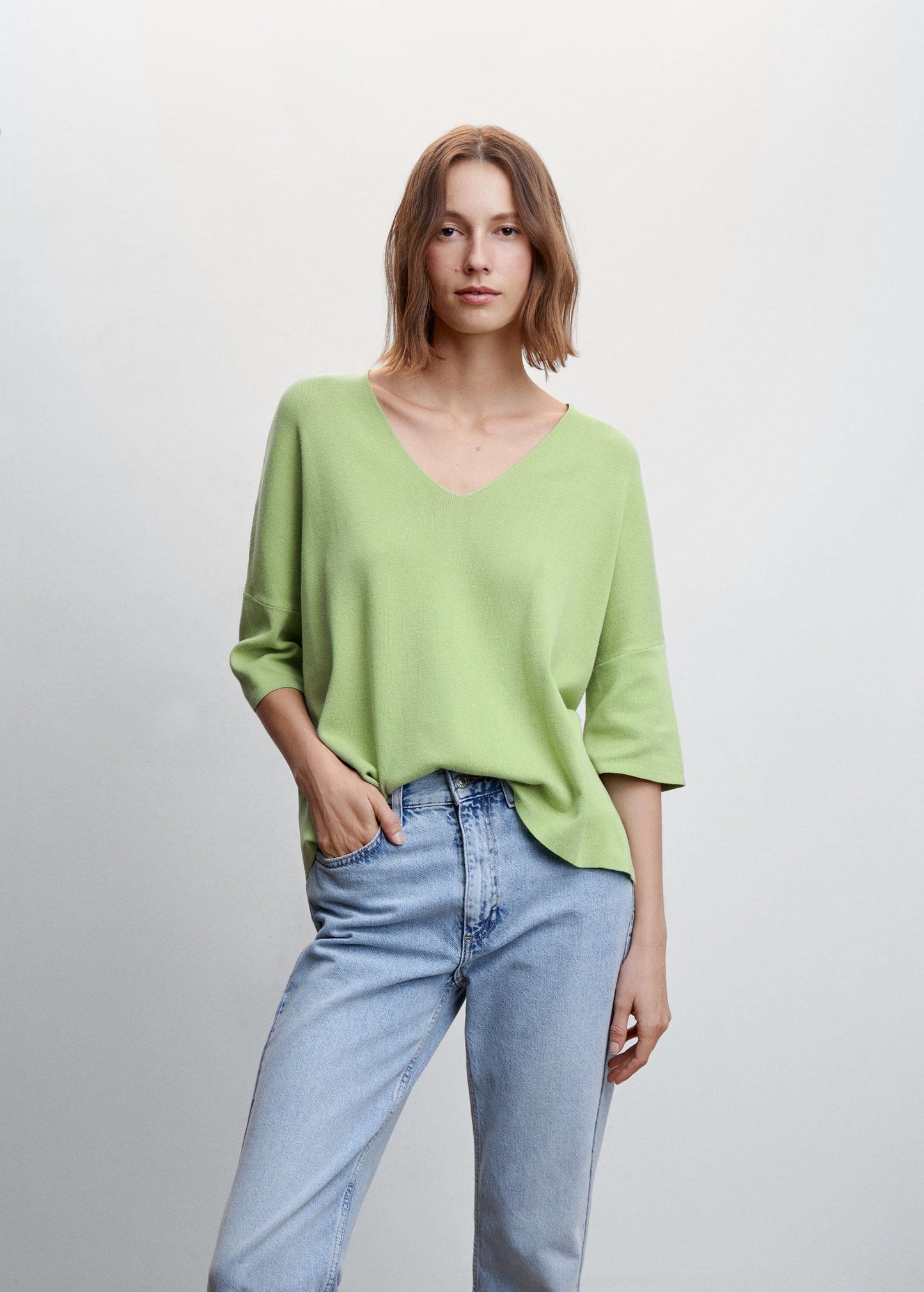 Sudadera Oversize Manga Tres Cuartos Verde