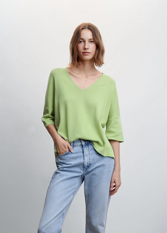 Sudadera Oversize Manga Tres Cuartos Verde