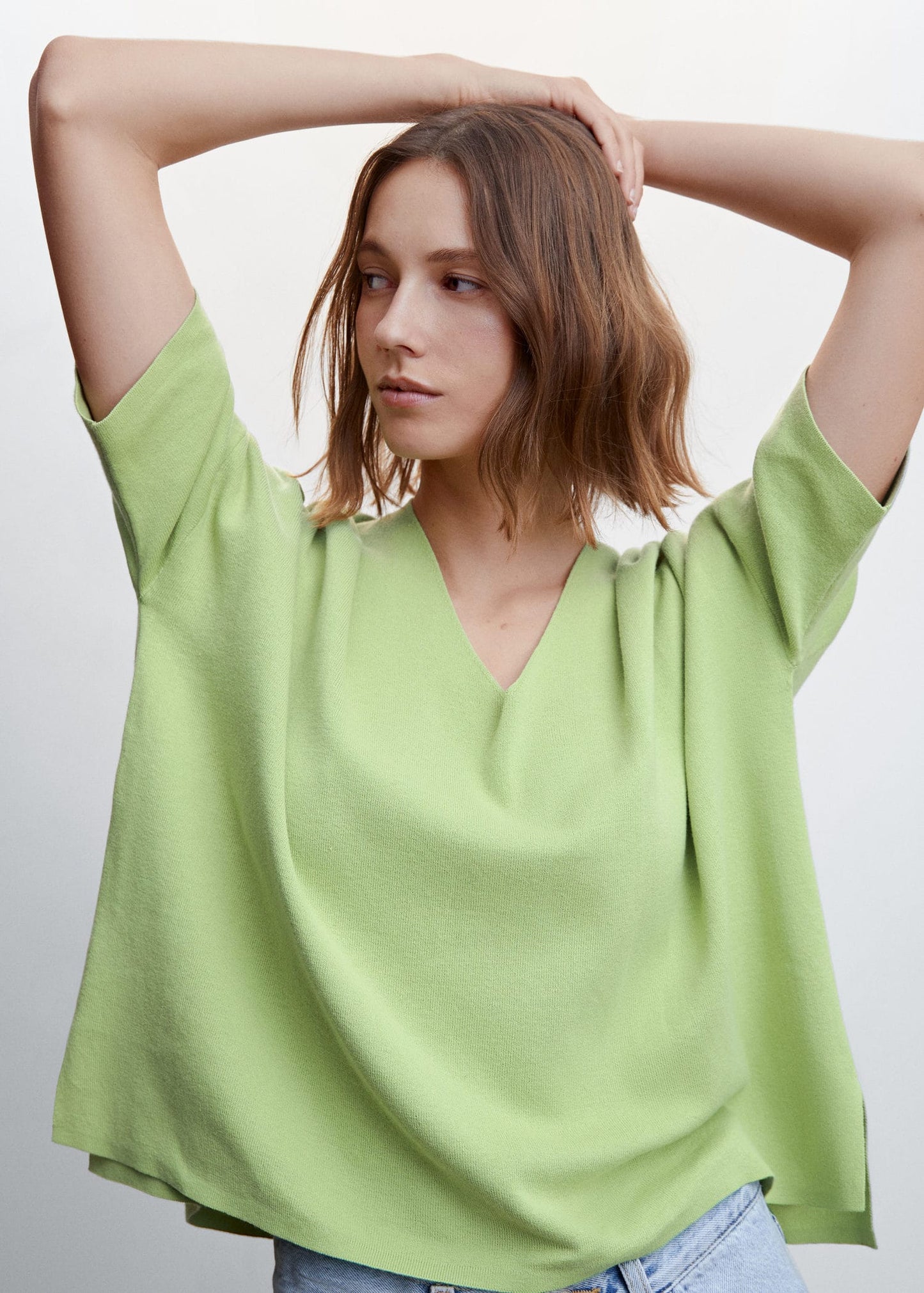 Sudadera Oversize Manga Tres Cuartos Verde