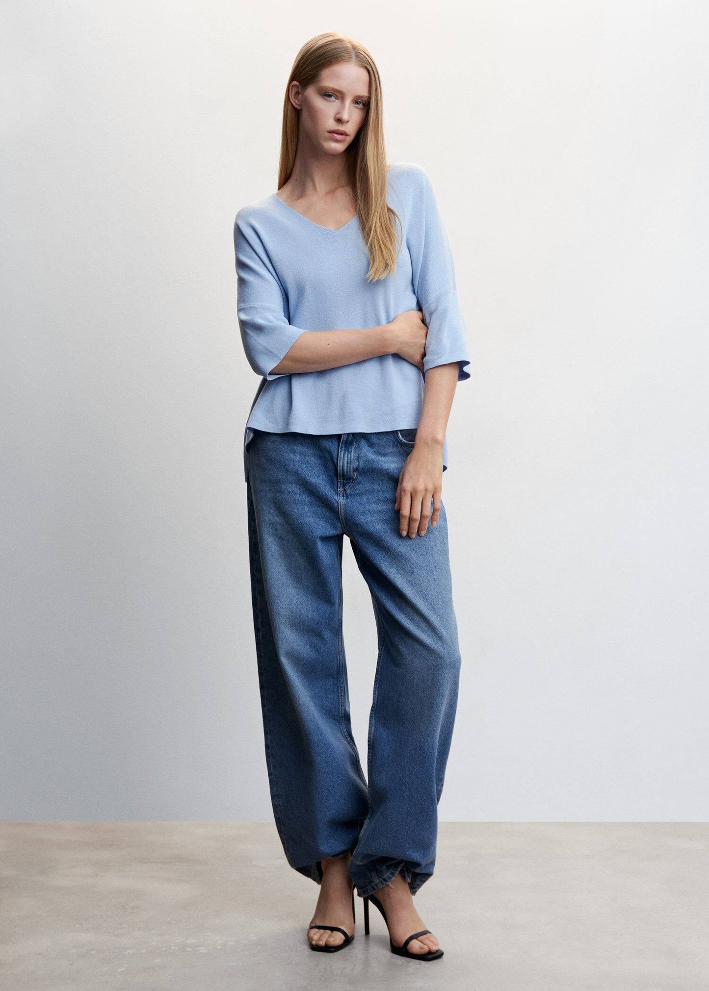 Sudaderas Oversize Manga Tres Cuartos Celeste