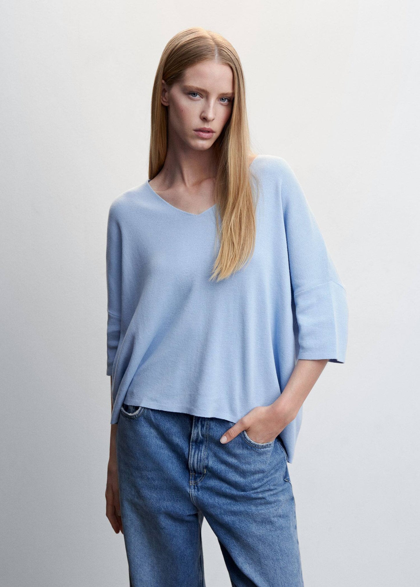 Sudaderas Oversize Manga Tres Cuartos Celeste
