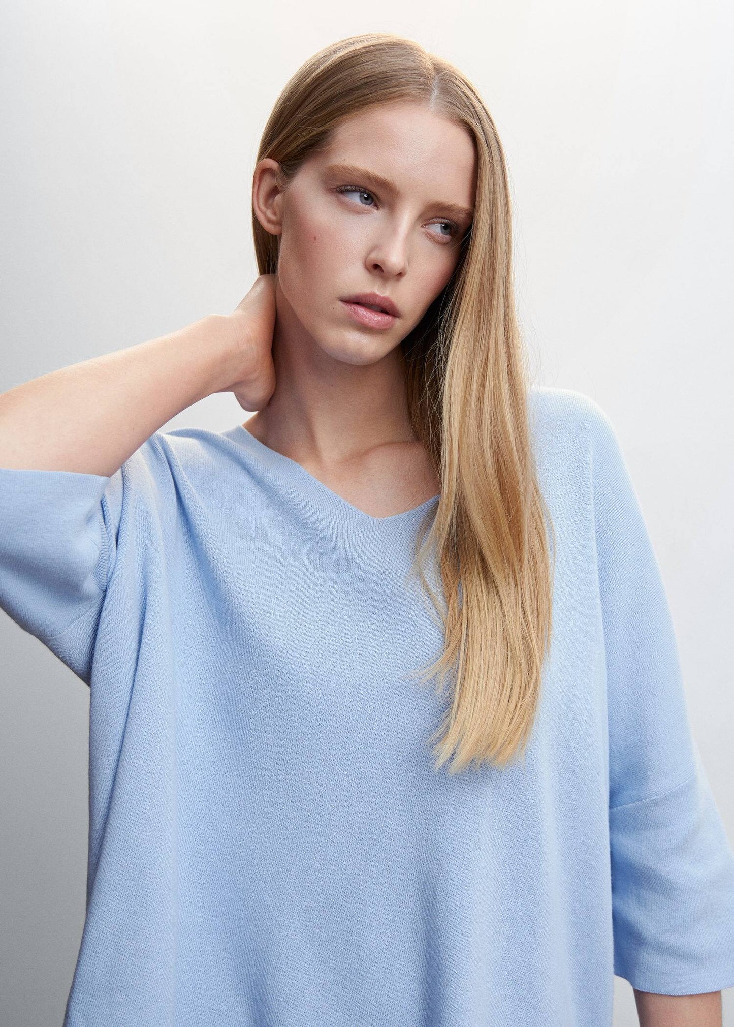 Sudaderas Oversize Manga Tres Cuartos Celeste