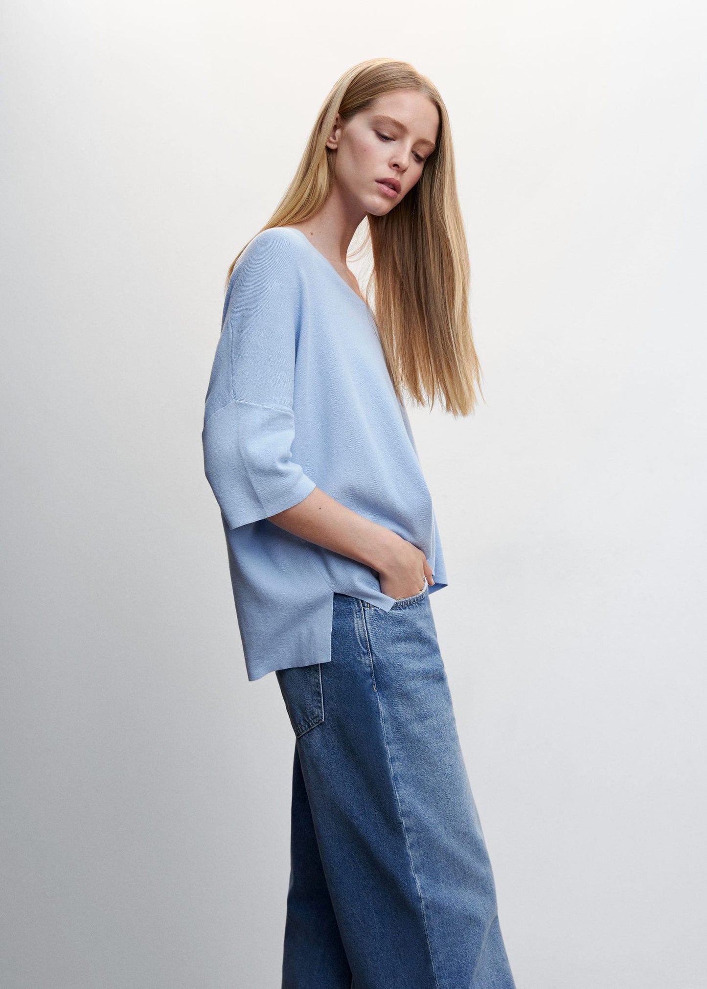 Sudaderas Oversize Manga Tres Cuartos Celeste