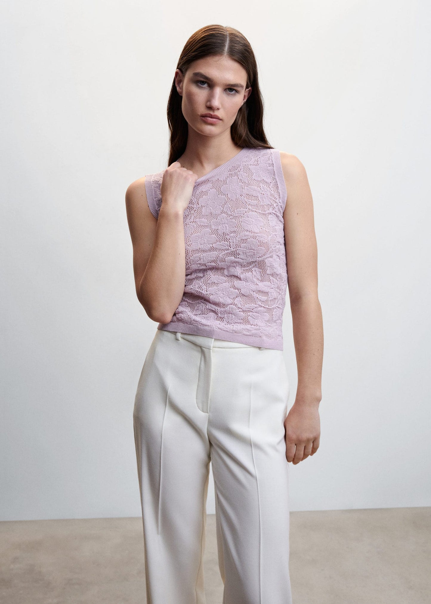 Top Punto Calado Floral Rosa