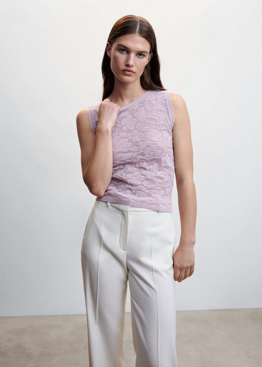 Top Punto Calado Floral Rosa