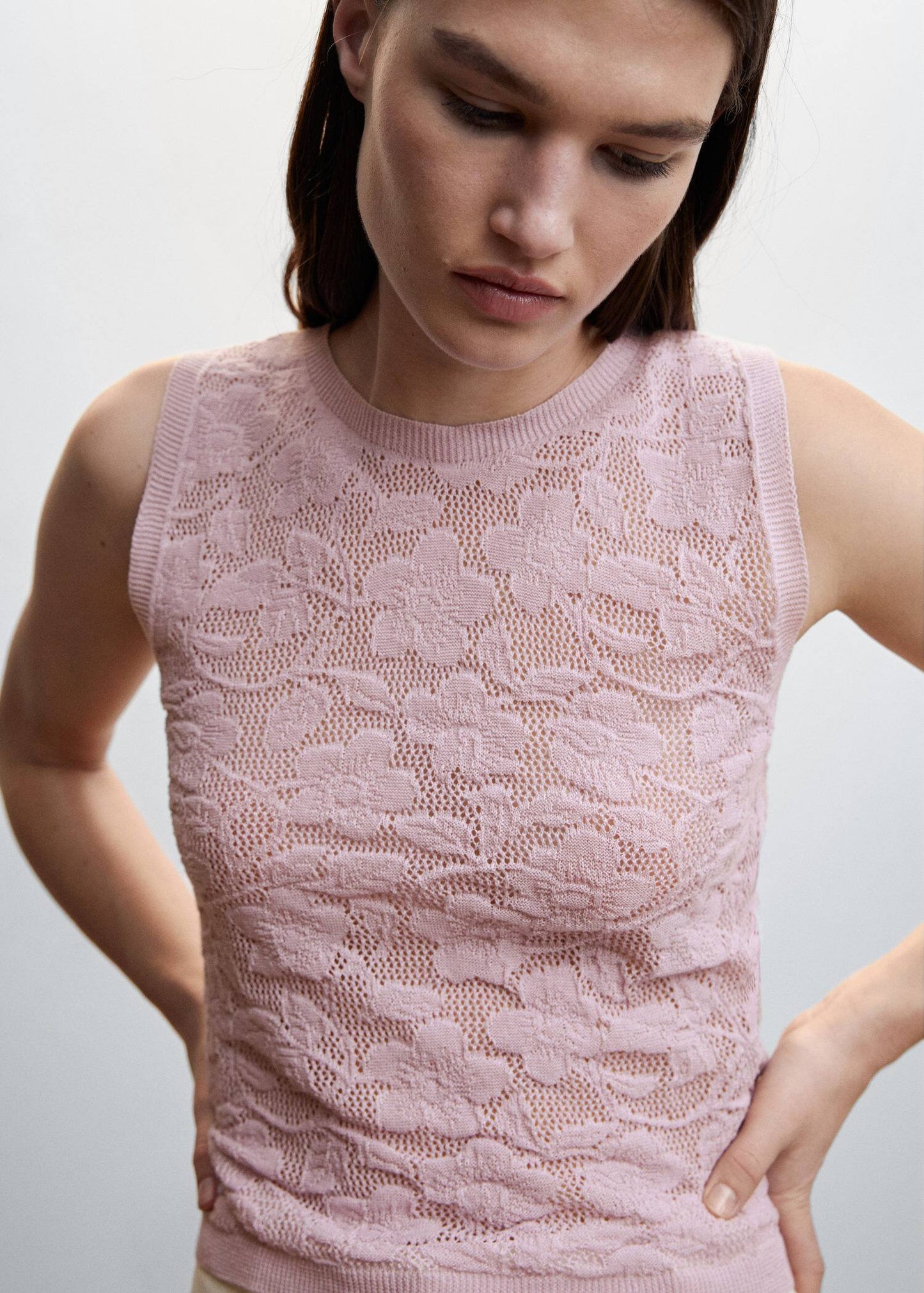 Top Punto Calado Floral Rosa