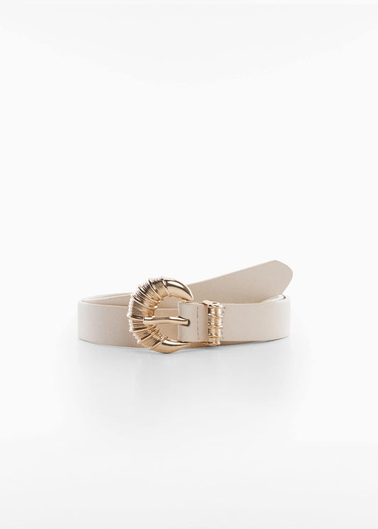 Cinturón Hebilla Relieve Blanco