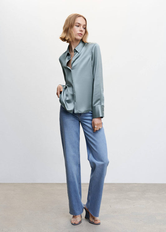 Blusa Satinada Botones Verde
