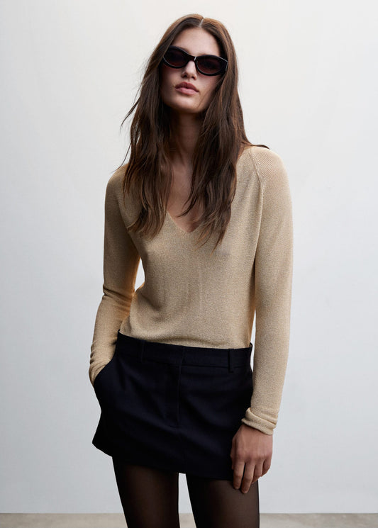 Sudadera Cuello Pico Beige